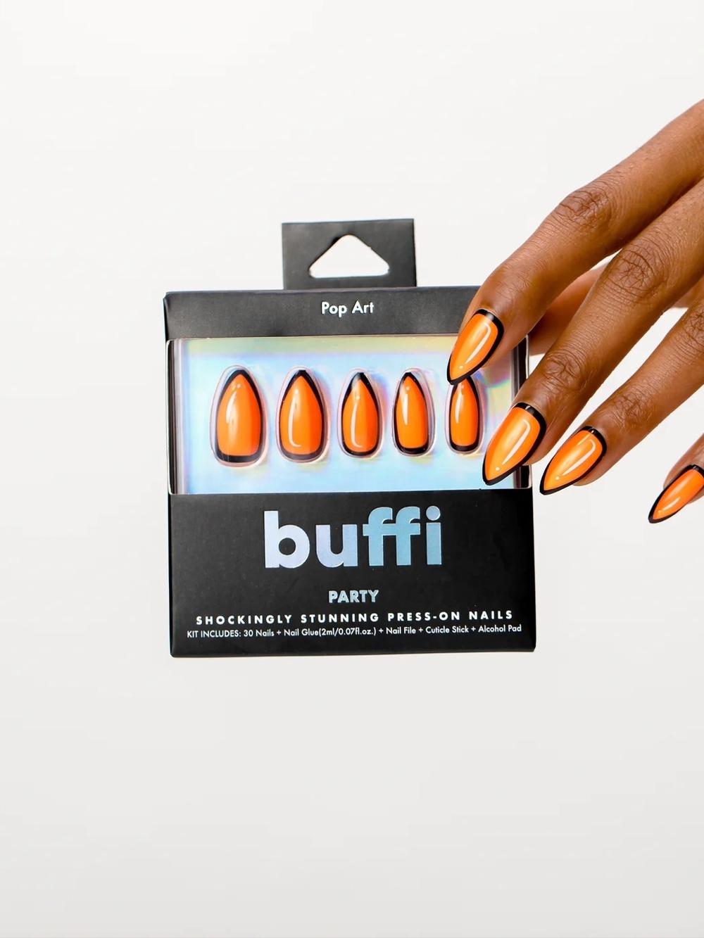 Buff Party Orange Press-On Nails with Black Outline